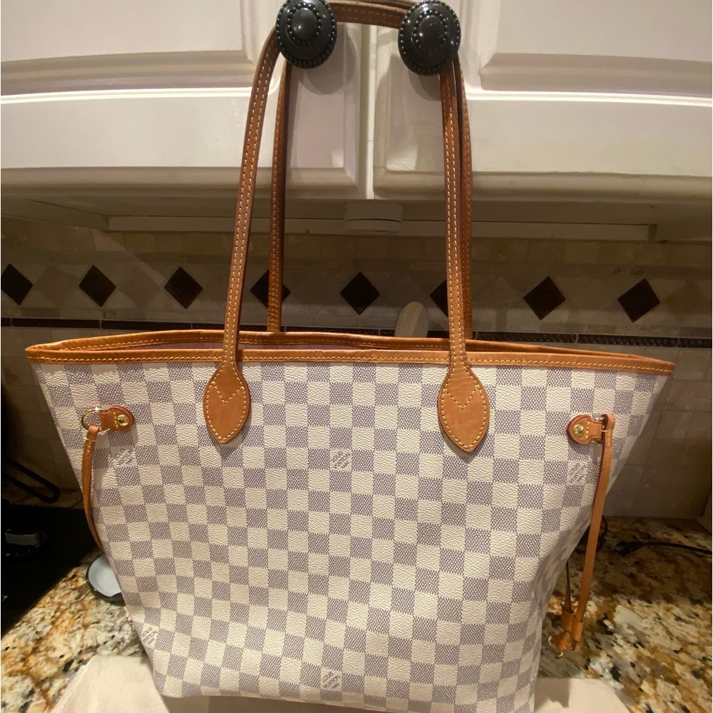 Louis Vuitton Damier Azur MM Never Full Rose Ballerina Authentic EUC